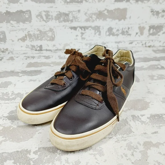 Polo Ralph Lauren Hanford Brown Leather Lace Up Fashion Tennis Sneakers V511 - Picture 2 of 11